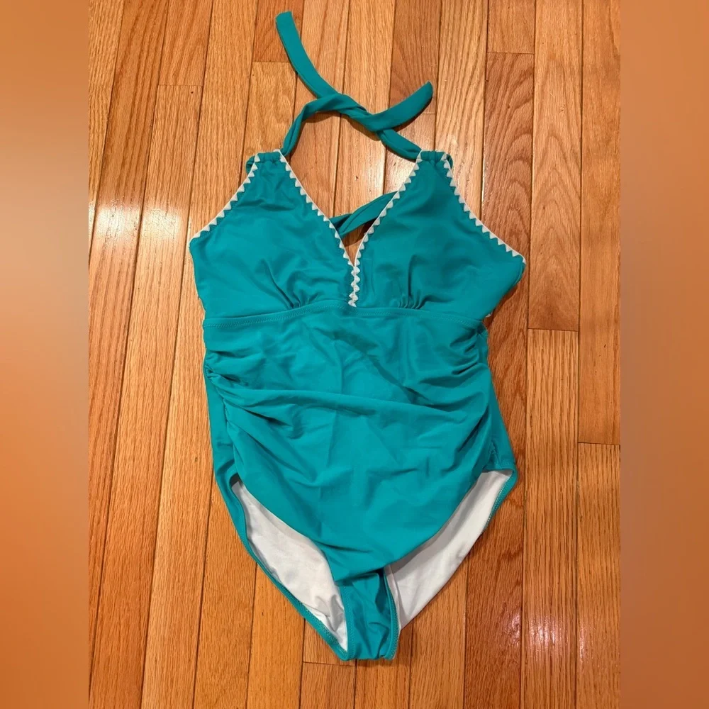 Elegant Teal Halter One-Piece Swimsuit